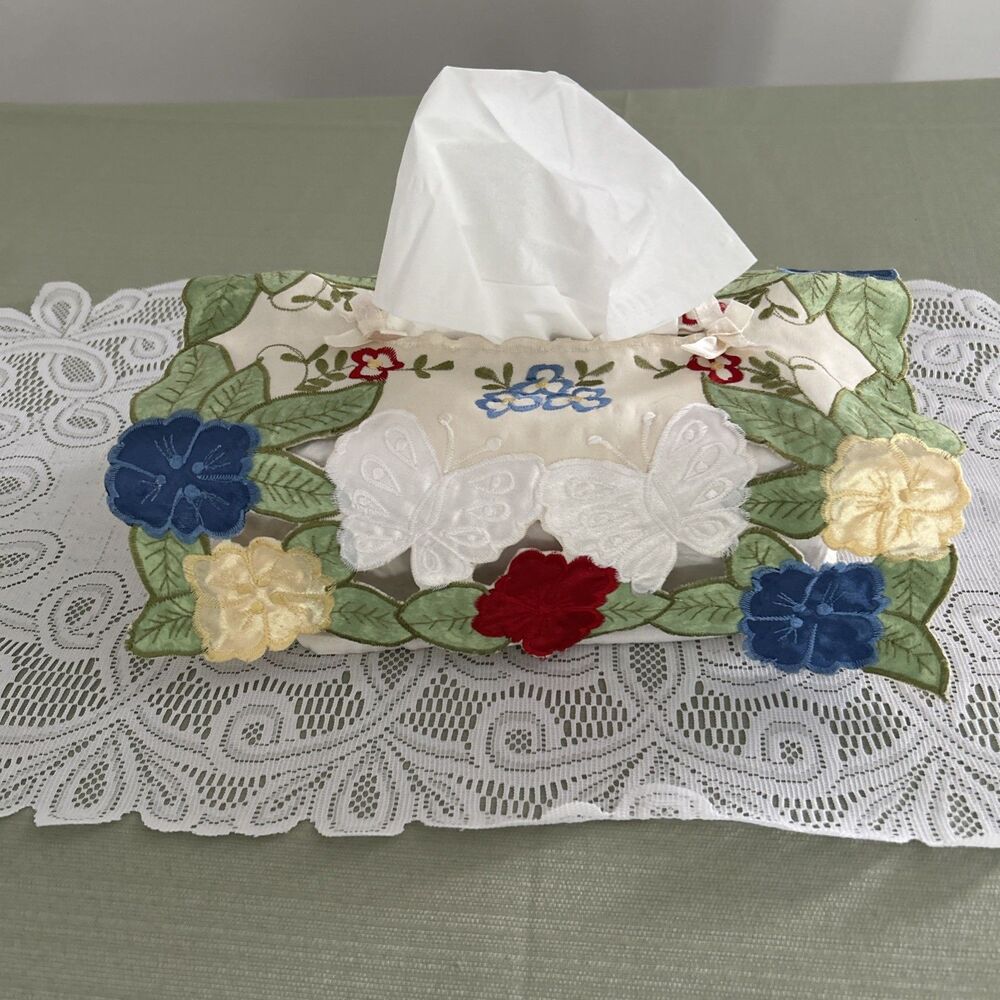 Handmade Kleenex Box Cover Beautiful Appliqué 12 X 12  Inch Fits 9 X 4.75 In